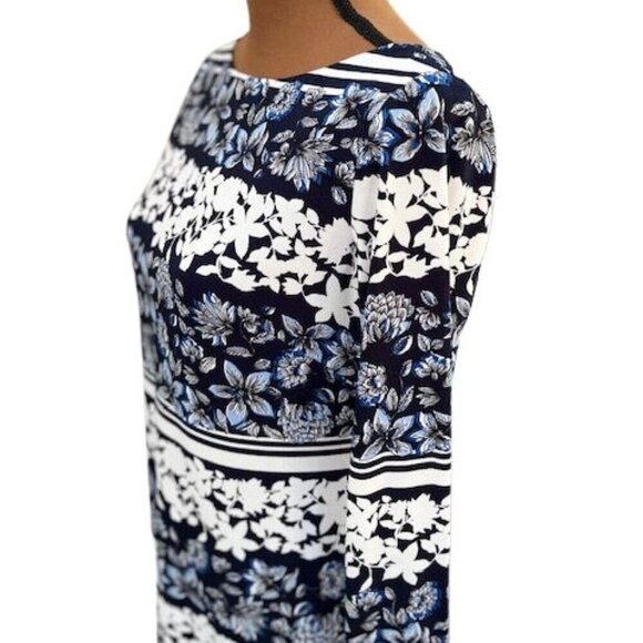 Eliza J. Long Sleeve Blue and White Floral Shift Dress – Size 6 - Picture 2 of 7